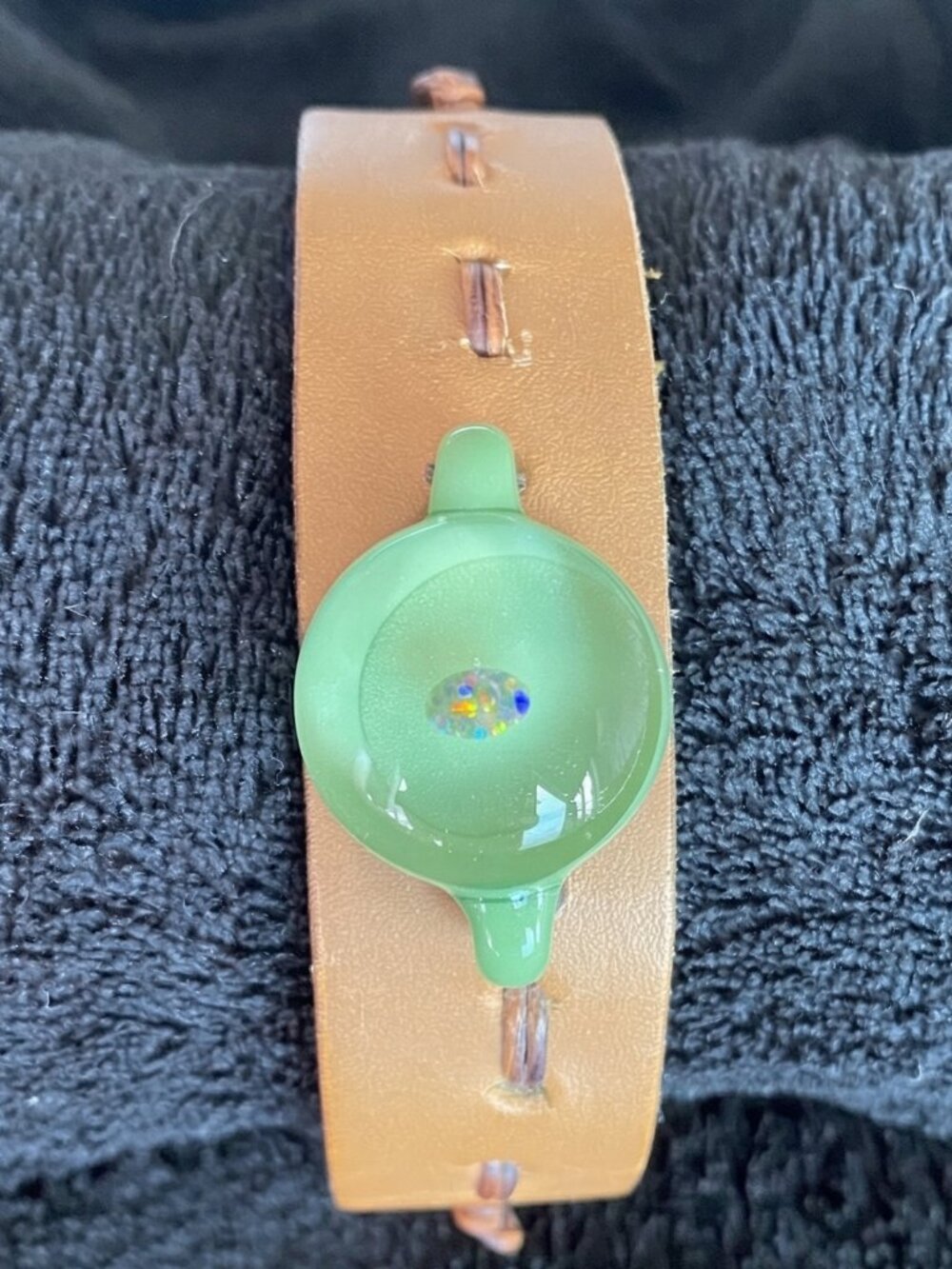 Handblown Glass/Leather Bracelet with Floating Opal - Picture 3 of 4